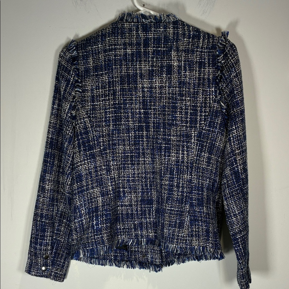 Halogen Blue White Tweed Jacket Chanel Style Blazer Size S - Picture 7 of 12